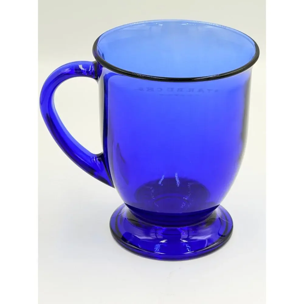 Vintage STARBUCKS Cobalt Blue Anchor Hocking Glass Pedestal Coffee Cup Mug 1990s